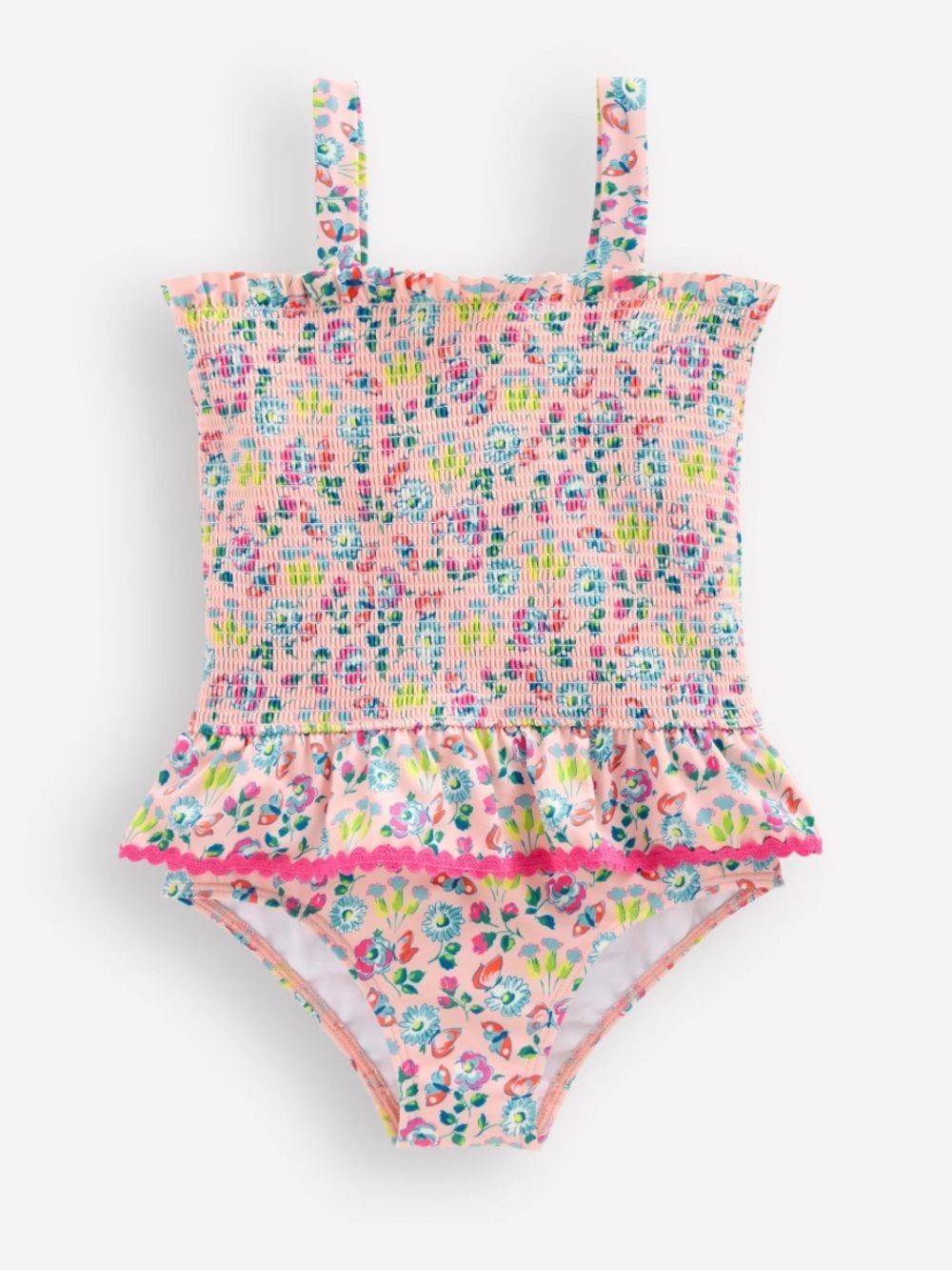 Mini Boden Peplum Smocked Swimsuit
Chalk Pink Butterfly Floral 7-8Y
